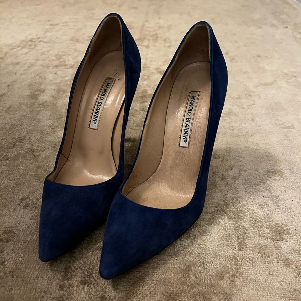 Manolo Blahnik Blue Suede Pumps